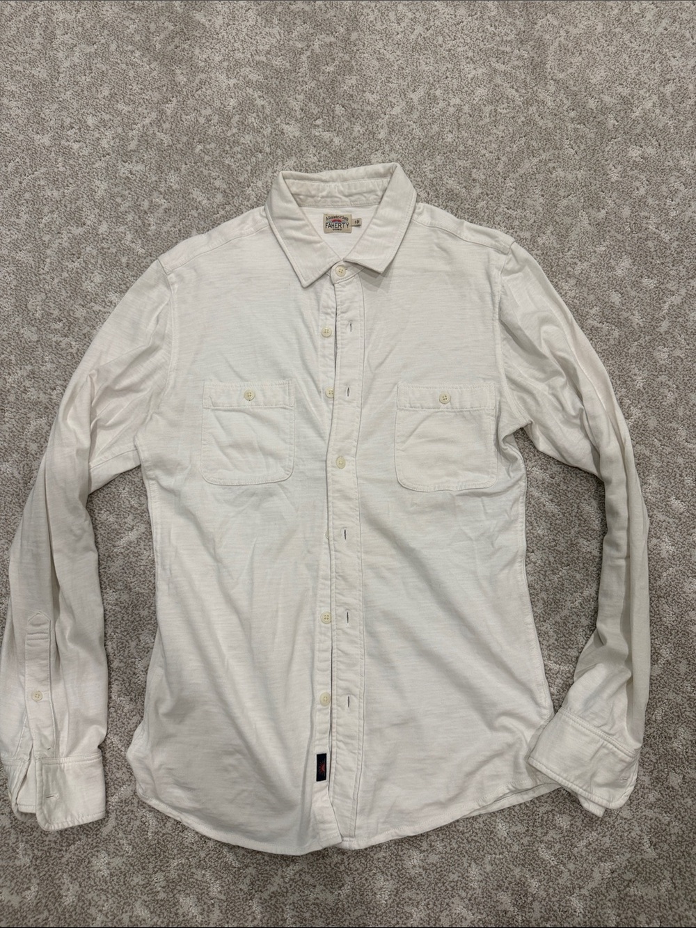 Faherty Cream Long-Sleeve Casual Button-Down Shirt